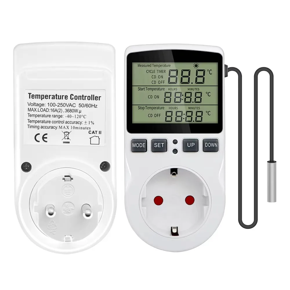 AC 110V~230V Digital Temperature Controller Timer Socket Thermostat