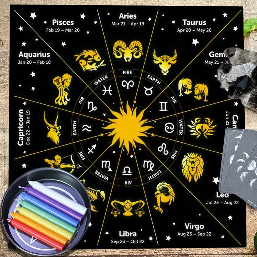 Zodiac Tarot Tablecloth 12 Constellations Altar Cloth Tarot Mat Witchcraft Divination Astrology Board Game Decor Art Poster 2