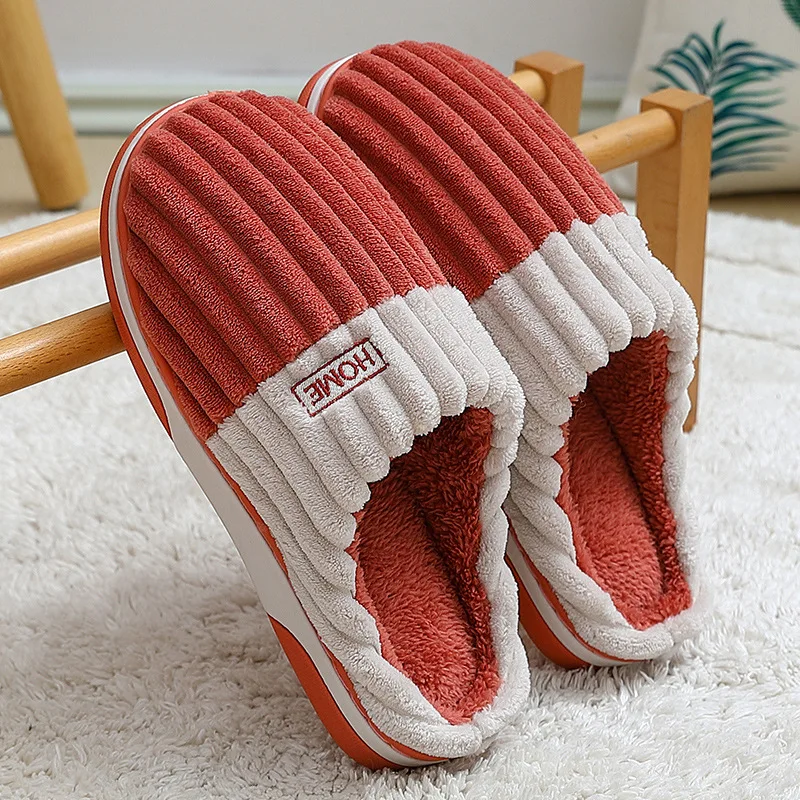 Big Size Women Men Home Slippers Winter Warm Plush Soft Comfort Shoes Couples Casual Bedroom Furry Thick Sole Non-Slip Slides