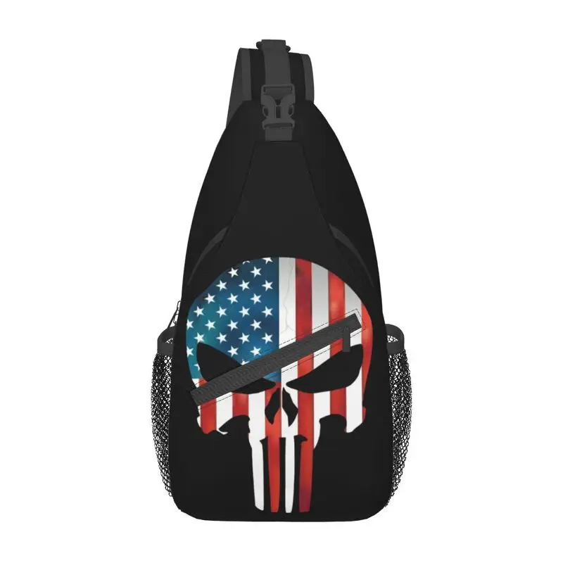 

Повседневная сумка-слинг с американским флагом, скелетом, карателем, черепом, для путешествий, пешего туризма, мужской нагрудный рюкзак через плечо, рюкзак на плечо
