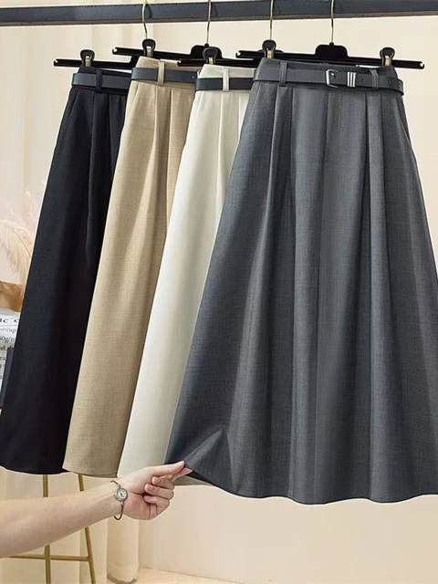 plus Size Women's Suiting A-Line Pleated Skirt High Waist Slimming Spring New Sle Korean Sle Casual Midi Skirt