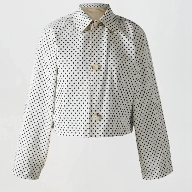 Mode Polka Dot drehen-unten Kragen Jacken Frauen Elegante Volle Hülse Einreiher Kurzen Mantel Dame Herbst Chic Casual mantel – Detail 3