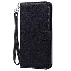 Leather Flip Wallet Case for Samsung Galaxy A10/A10S (Black -Strap)