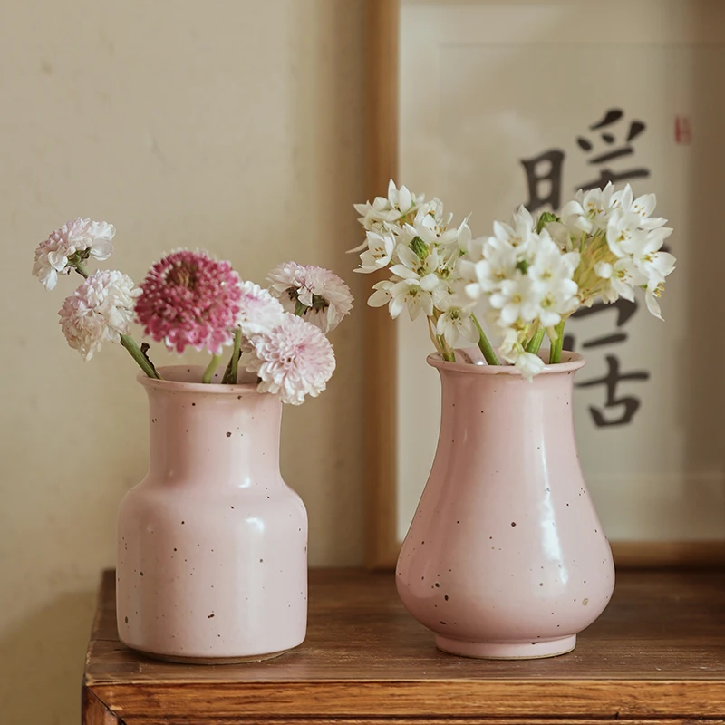 

Jingdezhen Handmade Rough Pottery Retro Pink Series Girl Flower Bottle Zen Tea Table Pottery Pottery Can Water Nourish Flowers