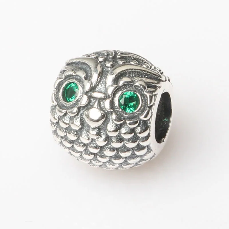 

Authentic S925 Sterling Silver Charm Fit Women Bracelet Bangle Cute Owl Bead Vintage Green Eye DIY Jewelry Girl Lady Gift