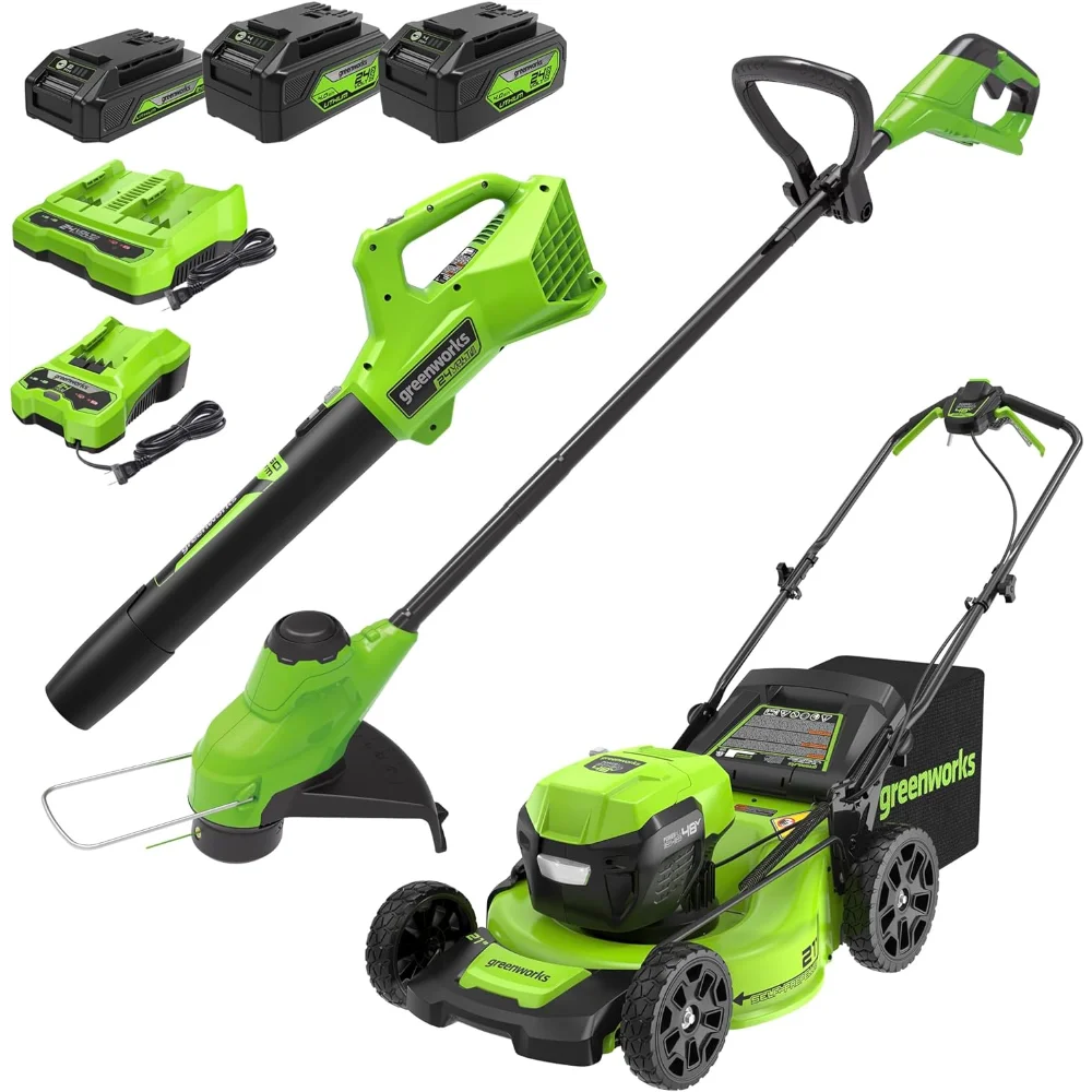 

48V (2x24V) 21" Cordless Battery Self-Propelled Mower, 10" String Trimmer & 320 CFM Blower Combo Kit w/ (2) 5.0Ah