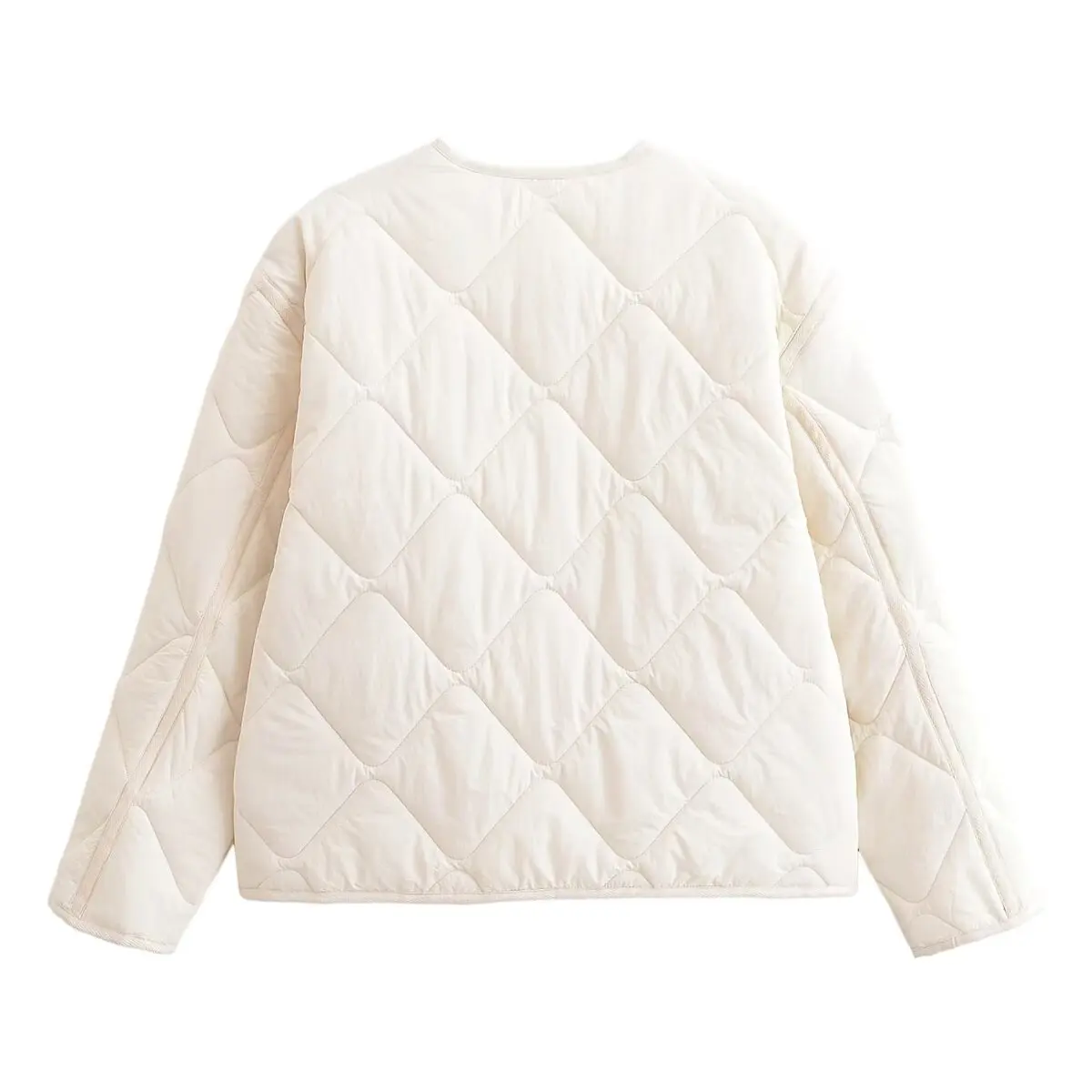 Woman Loose Quilted Jacket Coat O-Neck Single Breasted Pocket Solid Color Cropped Jacket Simple Autumn Winter New Chic Outwear