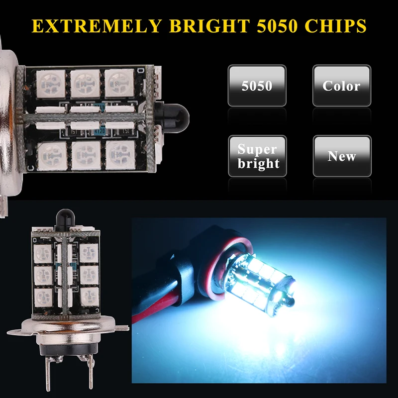 2개 H4 rgb H7 LED 안개등 H8 H11 led 전구 5050SMD 9005 hb3 led hb4 9006 H27 RGB 다채로운 H1 전구 자동차 전면 안개등 리모컨