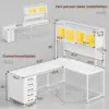L Shaped Gaming Desk with Drawers, L Shaped Computer Desk with Hutch and Storage Shelves, Gaming Desk with Pegboard, 2
