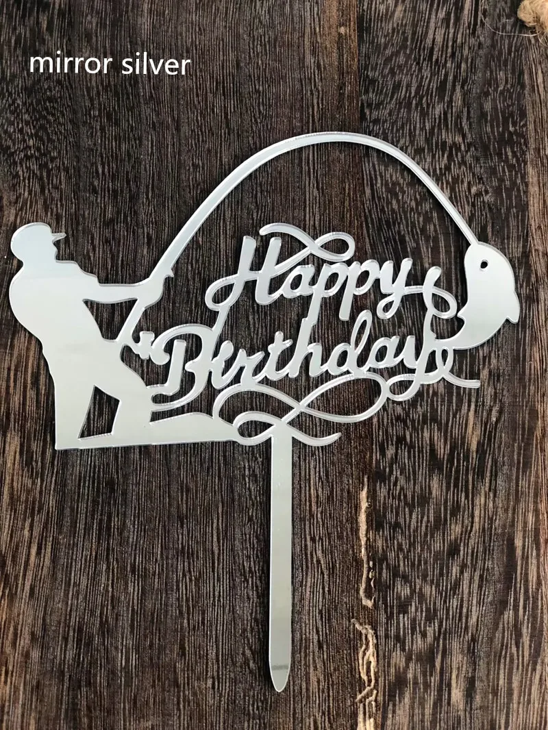 Happy 60th Birthday Cake Topper, Fishing Theme Birthday Party Decoration  for 60th Men, Fishing Lover Birthday Party Supplies, Sixty Years Old Men