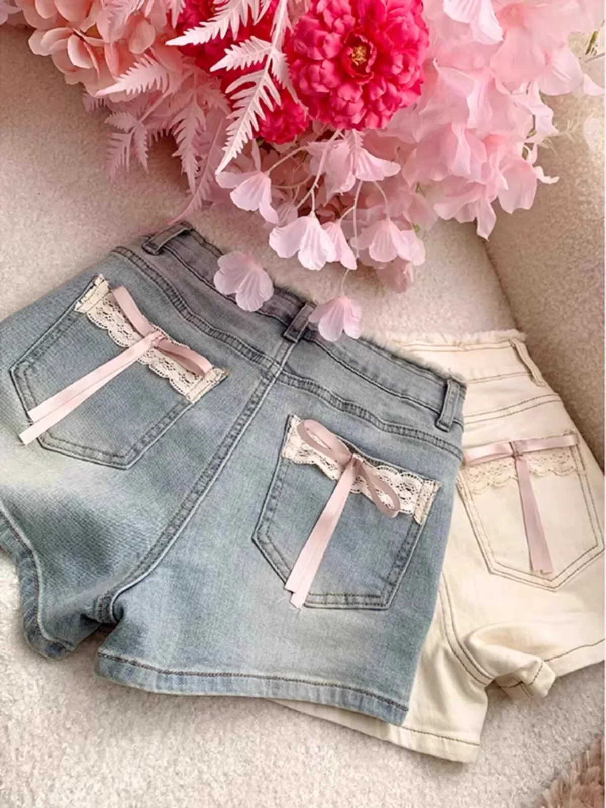 Summer Lace Denim Shorts - Detail View 7