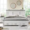 Farmhouse King Size Bed Frame with 52" Tall Full-Panel Headboard, No Squeak, No Box Spring Needed, Antique White 3
