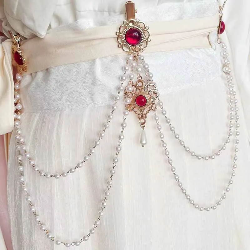 

Long Tassel Pearl Waist Chain Women Original Tang Dynasty Chinese Retro Hanfu Accessories Antique Pearl Long Tassel Waist Chain