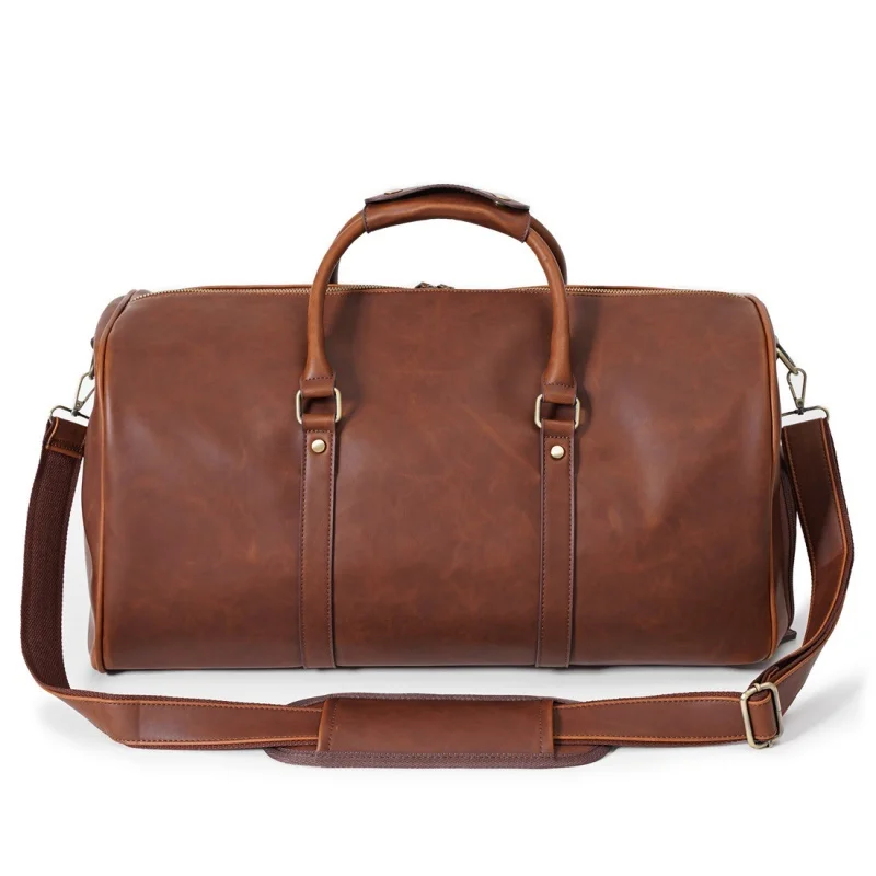 High Quality PU Leather Travel Bag Men Large Capacity Handbag Retro Luggage Bag With Shoe Pocket Male Casual Duffle Bag