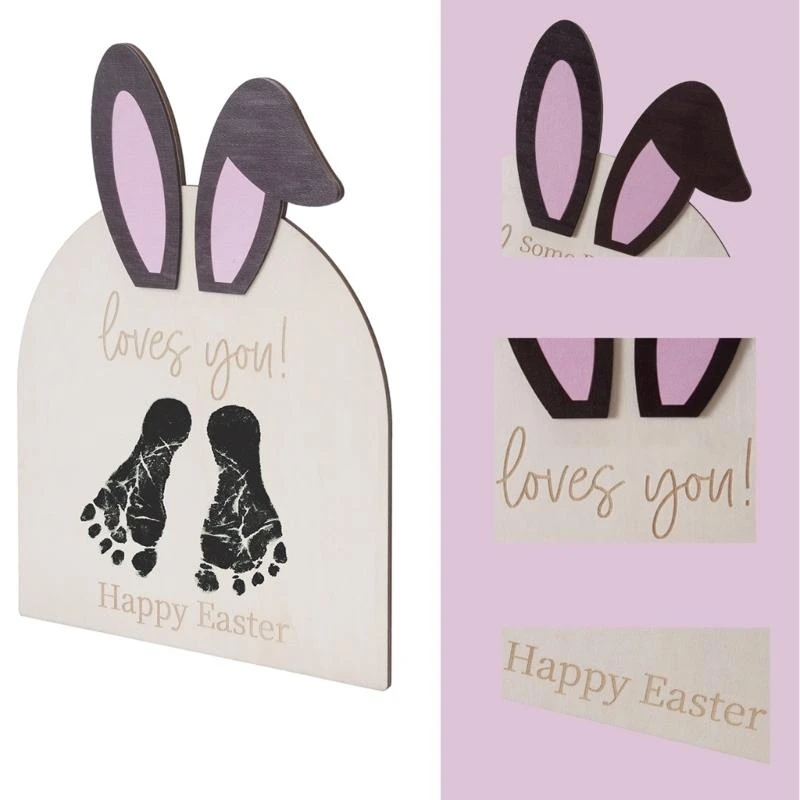 Wooden Birth Card for Baby First Footprint Art Souvenir for Newborns Photoshoot and Nursery Decorative Ornament 4XBC