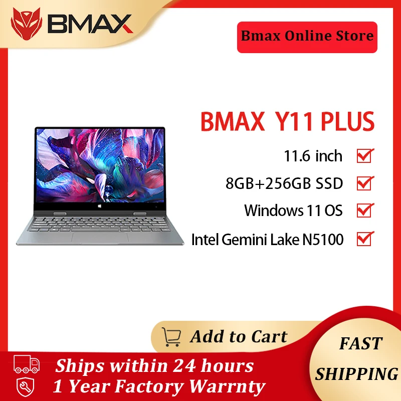 BMAX Y11 plus 360 ° Laptop 11.6 Cal Intel N5100 1920*1080 ekran