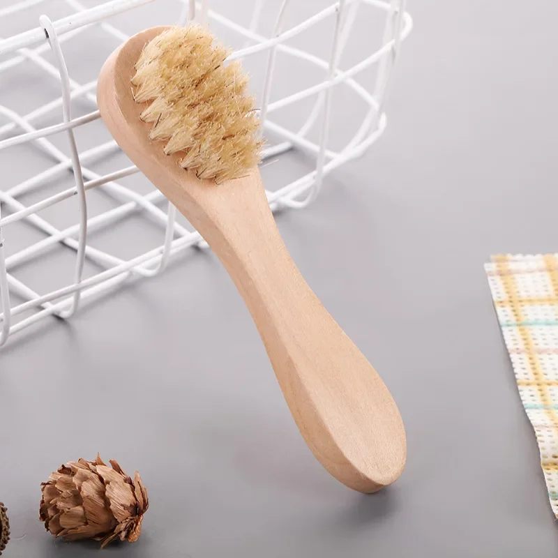 Short Handle Pig Bristle Facial Cleaning Brush Deep Clean Pore Small Face Brush Bathroom Cleaning Electric Toothbrush