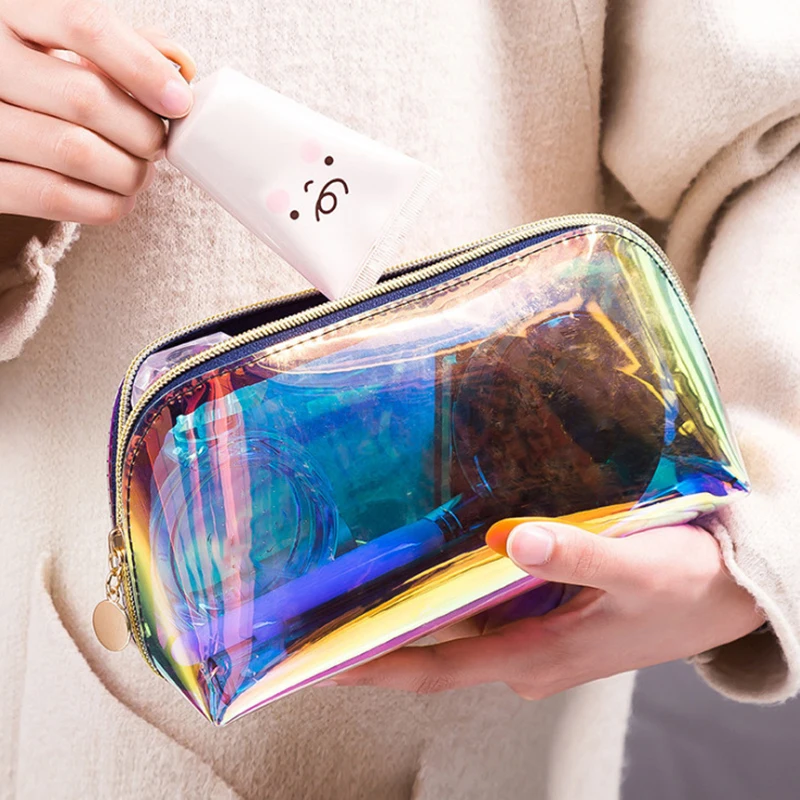 Bling Bling Holographic Beauty Organizer Pouch Clear Iridescent Clutch Tpu Cosmetic  Bag Waterproof Dream Colorful Toiletry Bags - Cosmetic Bags & Cases -  AliExpress