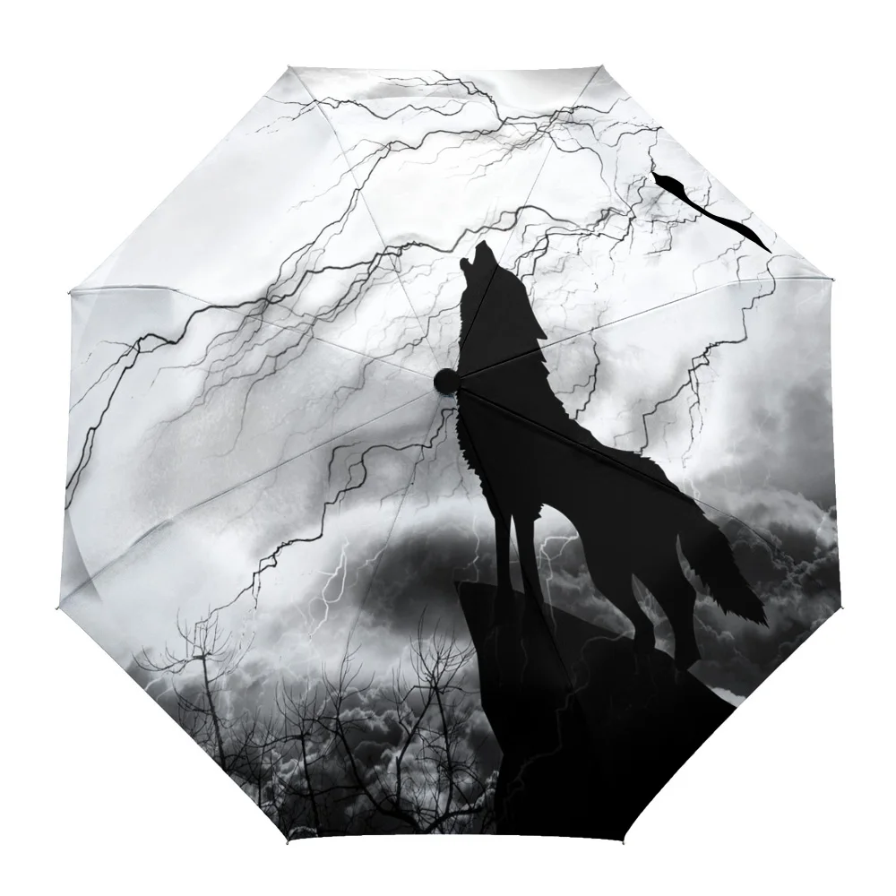 

Wolf Lightning Night Summer Umbrella for Outdoor Fully-automatic Folding Eight Strands Umbrellas for Adults Printed Umbrella
