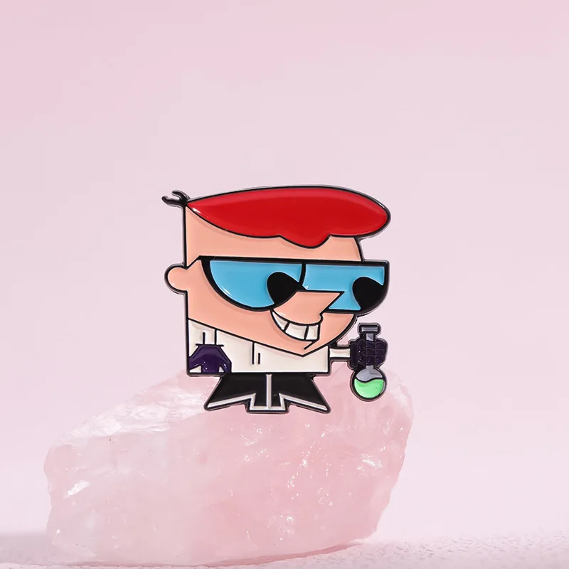 Cartoon Dexter's Lab Themed Pins Brooch Anime Boy Dexter And His Sister Titi Figure Badge Enamel Cosplay Props Lapel Pins Jewelr