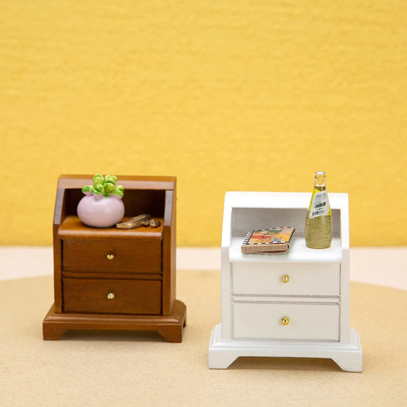 

1pc DIY Multifunctional Bedroom Decor Dollhouse Wooden Miniature Bedside Table Storage Drawer Cabinet Model
