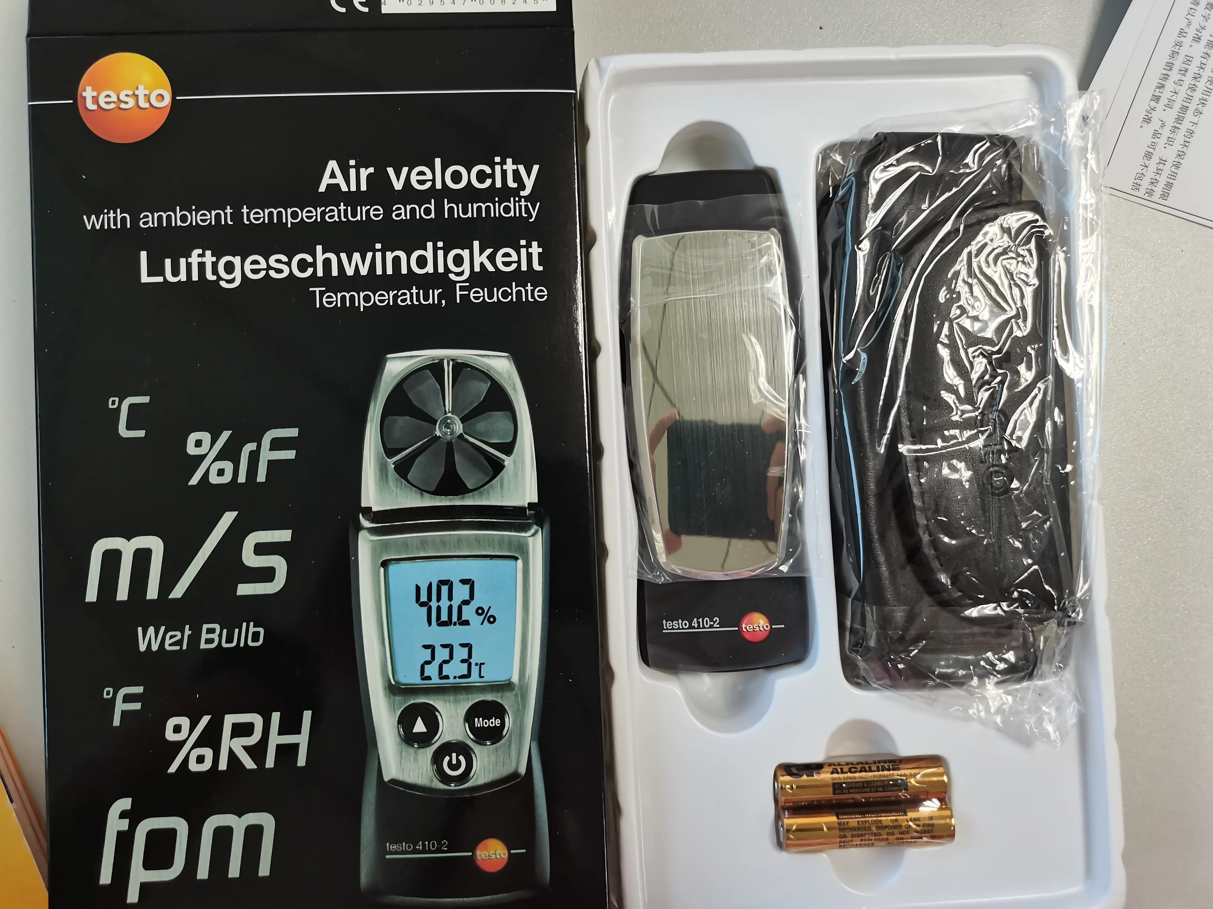 Testo 410-2 Anemometro A Palette Da 30 Mm 0560 4102 Misurazione Alle Prese D'Aria Della Velocità Dell'Aria/Temperatura Dell'Aria/Umidità