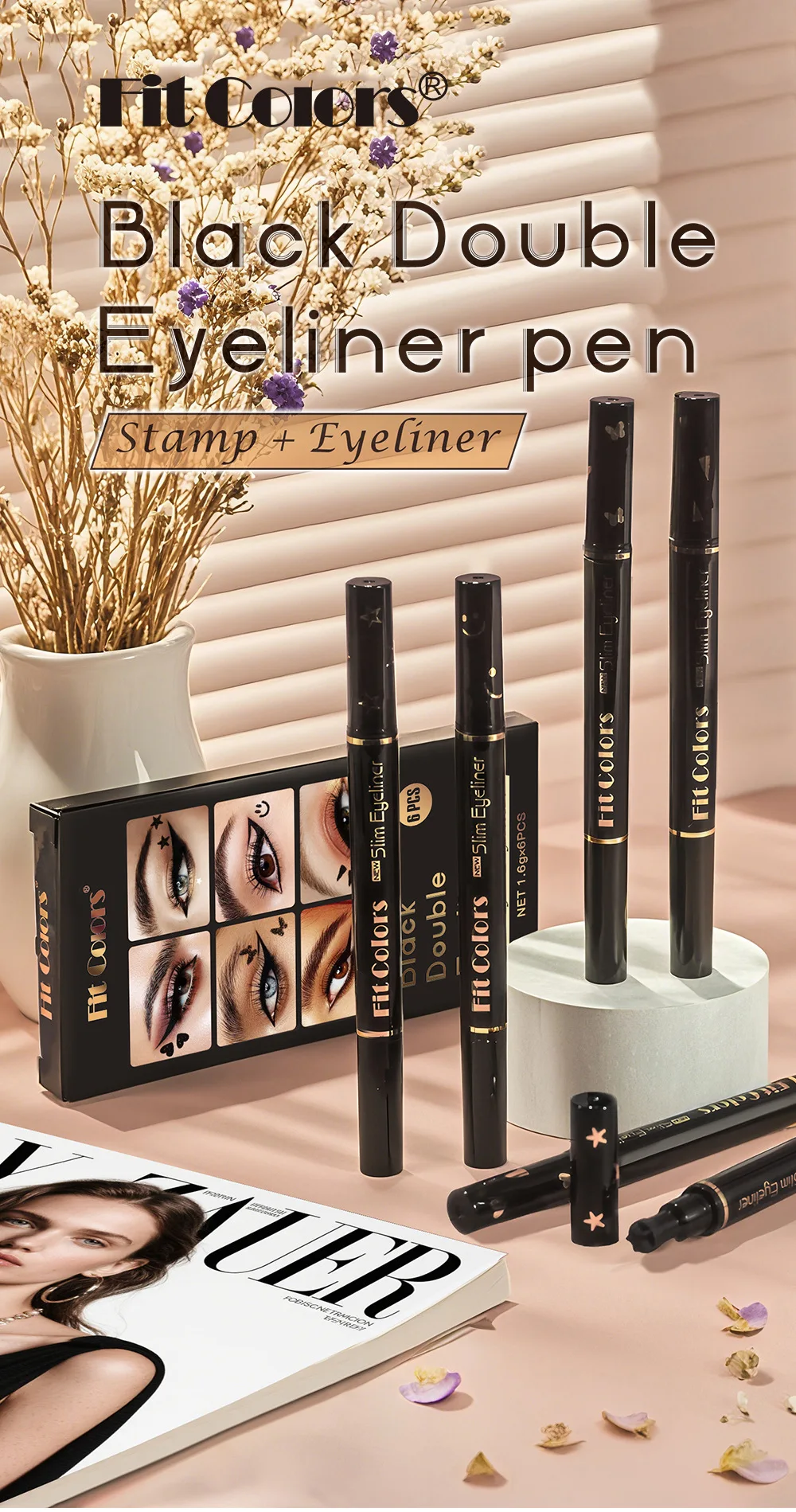 Waterproof Liquid Eyeliner Set Double Ended Stamp Makeup Kit_voghion.com
