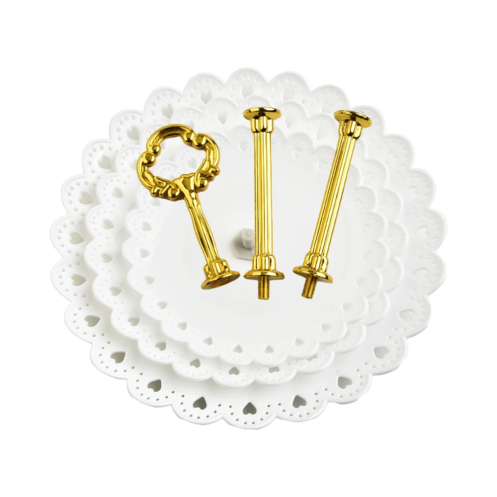 케이크 스탠드 과일 접시 트레이 디스플레이, 생일 파티, 디저트, 결혼식, 야외 캠핑 식기 용품, ABS 플라스틱, 3 레이어, 1 개