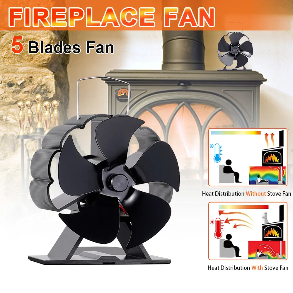 

Mini Fireplace Fan 5 Blades Heat Powered Stove Fan No Battery Required Log Wood Burner Eco Fan Home Efficient Heat Distribution