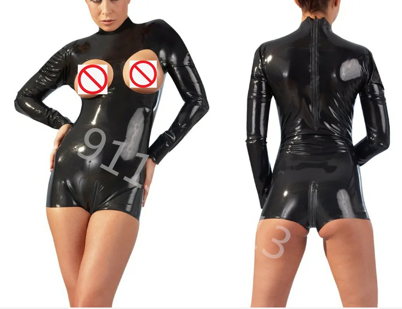 

Latex Sexy Fitted Breasts Latex Bodysuit Open Breasts Crotch Zipper Back Zipper