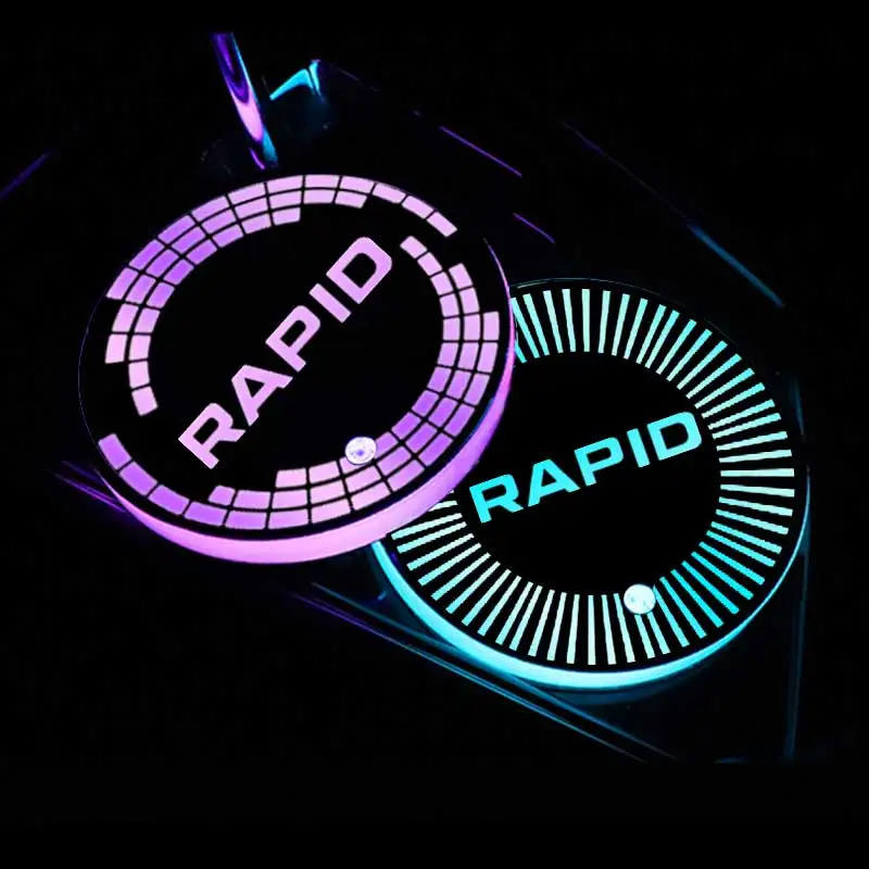 Per Skoda Rapid Logo Led Car Coaster Ricarica Usb Colorato Auto Cup Slot Light Mats Decorazione Della Luce Dell'Atmosfera