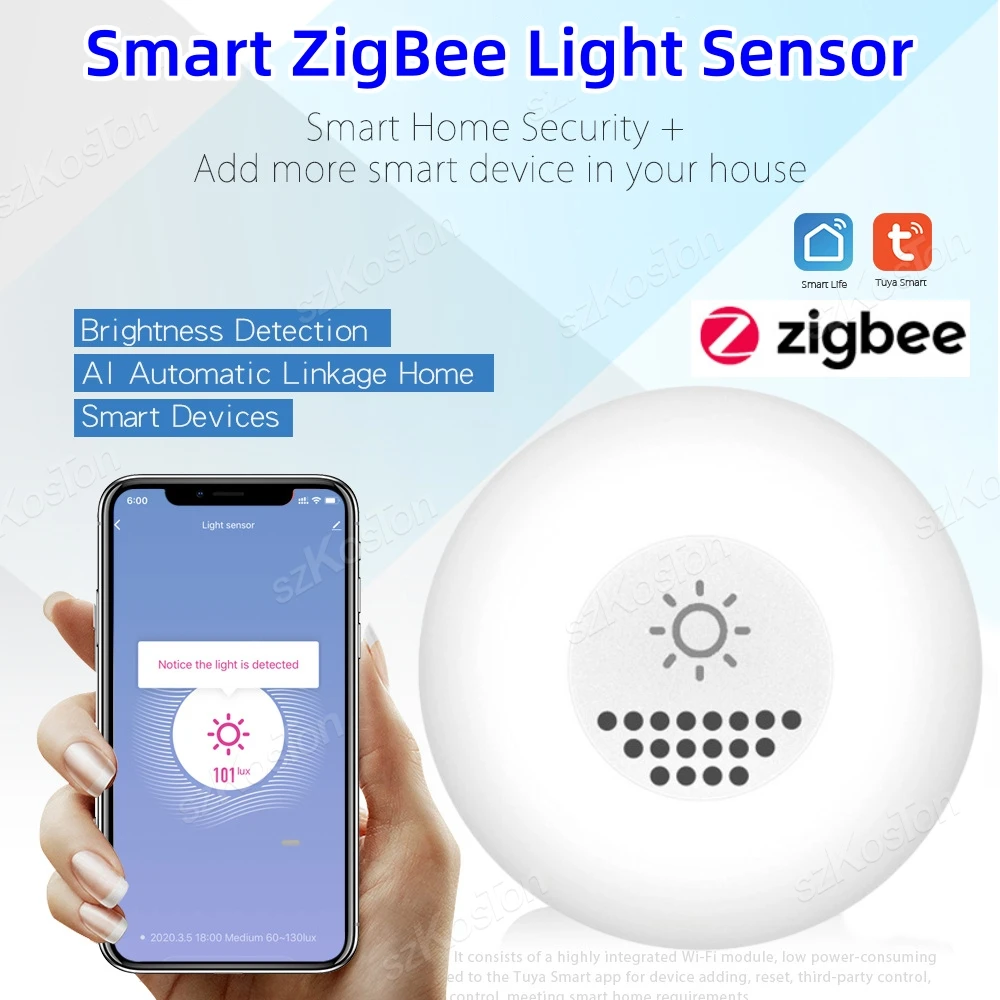 Tuya ZigBee 조명 센서 밝기 감지기, 스마트 홈 자동화 연동 제어, 스마트 라이프와 함께 작동