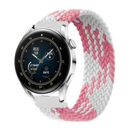 Braided Solo Loop Elastic Fabric Sport Wristband Bracelet Strap - L (Pink white)