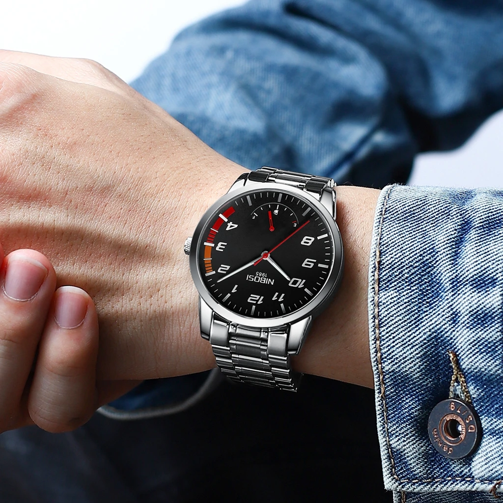 NIBOSI Fashion Mens Watches Top Brand Luxury Quartz Wristwatch Men's Stainless Steel Waterproof Sports Clock Relogio Masculino