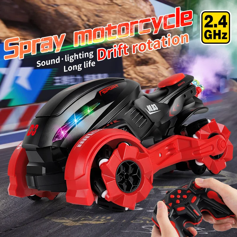 

Children's spray stunt motorcycle drifts at high speed rotating side row USB charging off-road remote control car rc drift