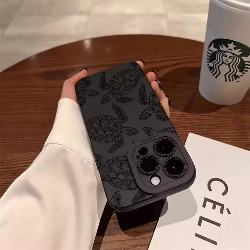 Sea Turtle Print Phone Case - Black Ocean Design Cover