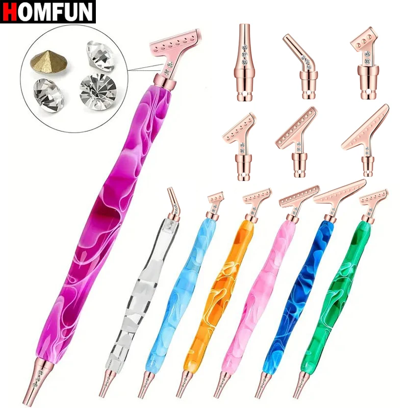 HOMFUN 7pcs Diamond Painting Pen Tool Kits, 1pc Ergonomic Resin Pen, 6pcs 45Â° Stainless Steel Tips For DIY 5D Mosaic Art Craft