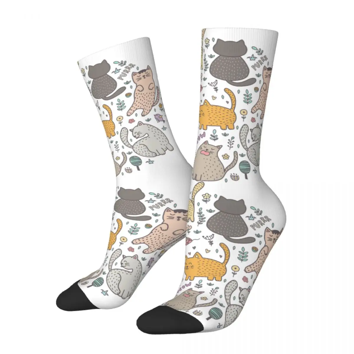 

Happy Funny Men's Socks Beatiful Flowers Retro Harajuku Meme Cats Lively Small Docile Hip Hop Pattern Crew Sock Gift Printed