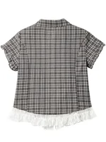 Chemisier Femme Été à Manches Courtes, Motif Carreaux et Dentelle, Style Vintage Rétro Japonais Kawaii, Coupe Slim, Mignon et Décontracté 4