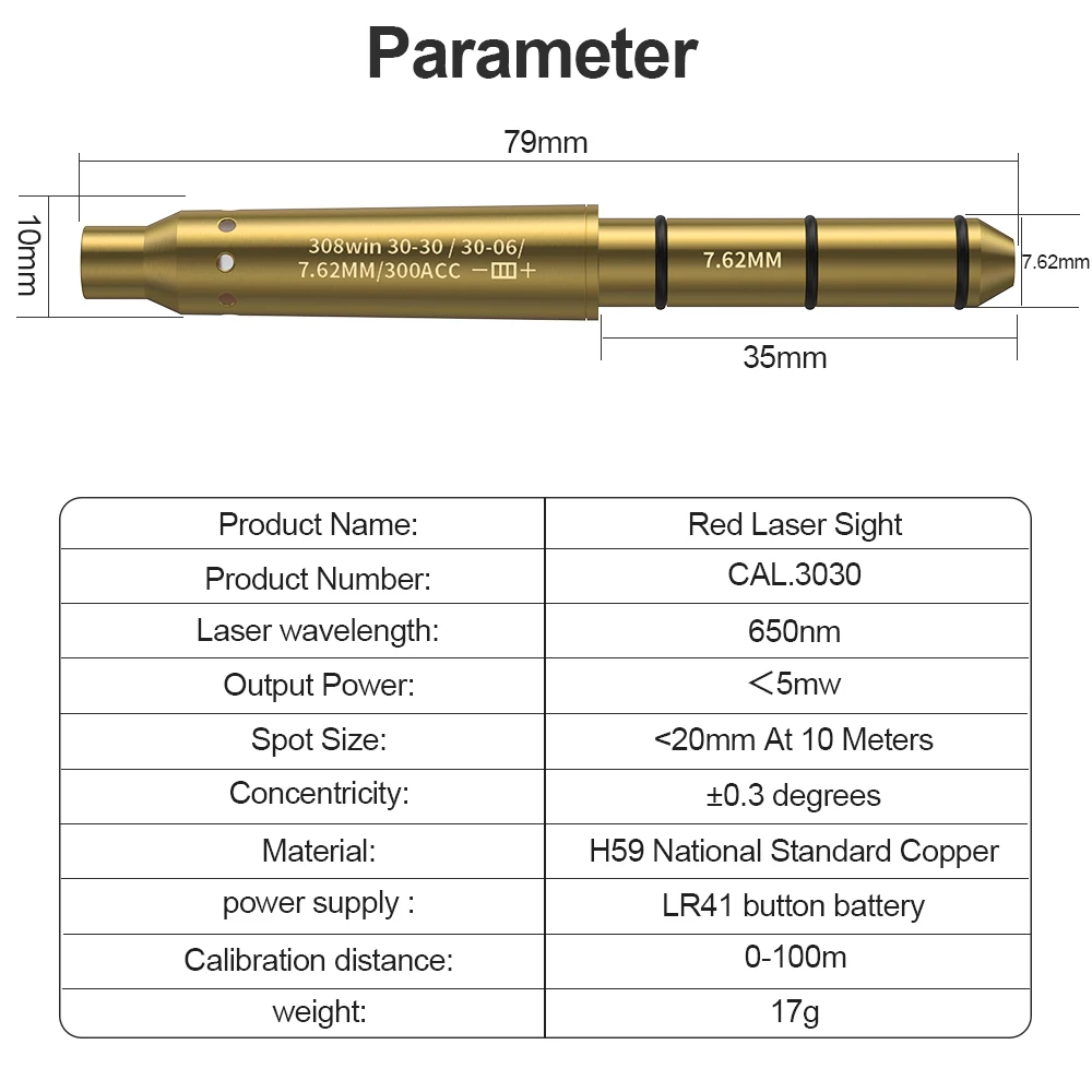 CAL.3030 7.62X39 308WIN 300ACC Calibration Red Increase Accuracy Long Tail Calibration Tool-Used for Accessory