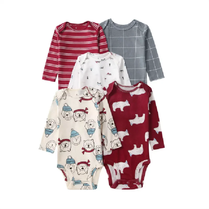 5종  남아 여아 바디슈트 긴팔 스트라이프 100% 면 옷 0-24개월  바디슈트 베베 점프슈트 의류