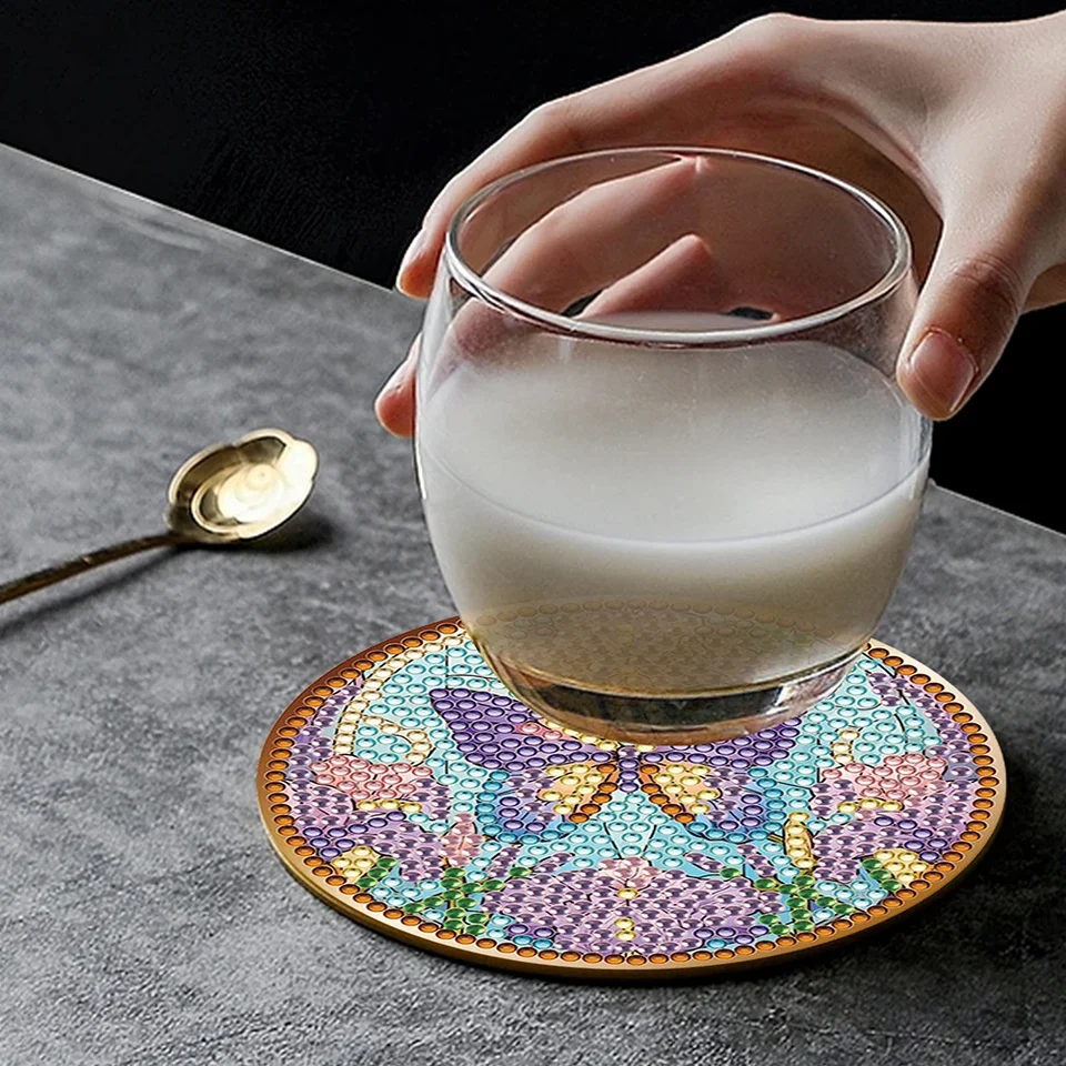 DIY Diamond Painting Coaster Set with Holder