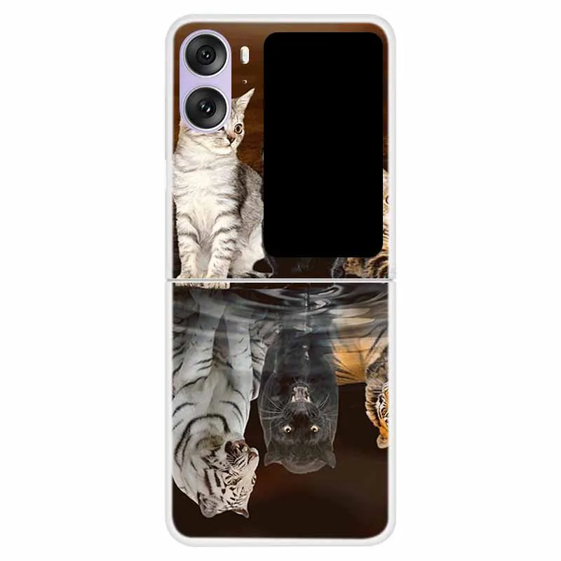 Clear Hard TPU Cat Design Back Cover for Flip Phones - 6.8 Protective Bumper Case