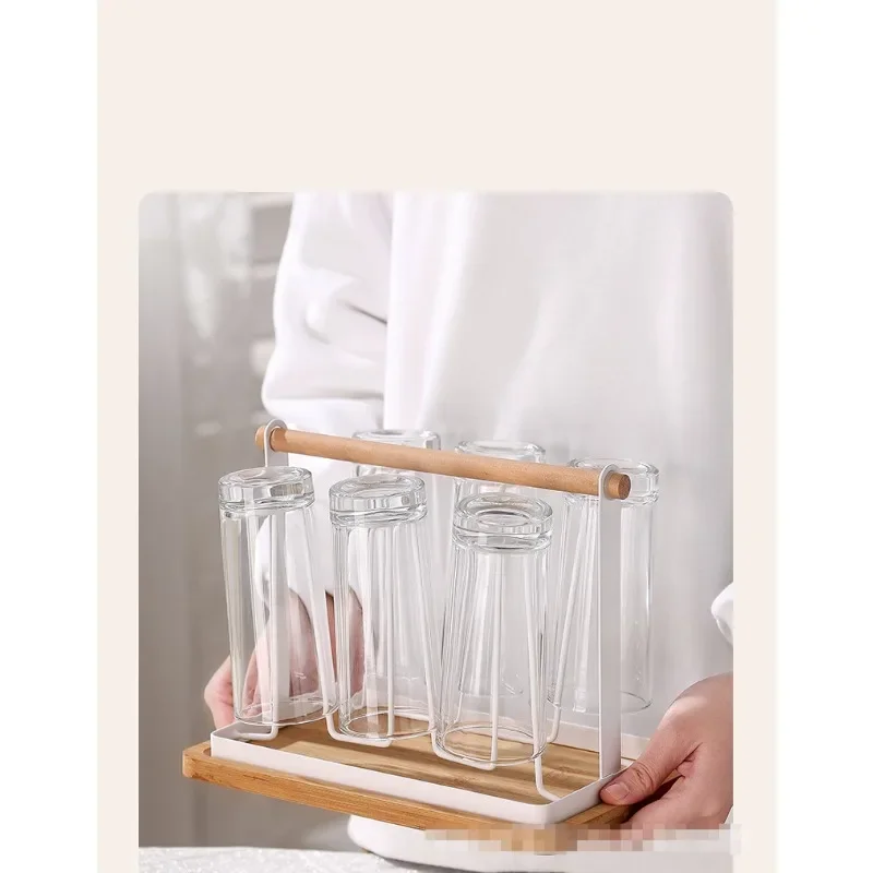 Household Glass Wooden Rack Water Storage Drying Rack Tea Cups Drain Shelf Desktop Cups Organizing Rod Kitchen Accessories 4