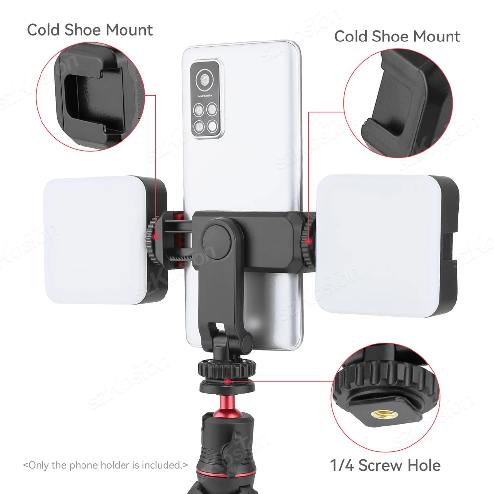 2025 Aluminum Camera Hot Shoe Phone Holder Monitor Tripod Adapter W Dual ColdShoe For IPhone Samsung DSLR Camera Mic Fill Light