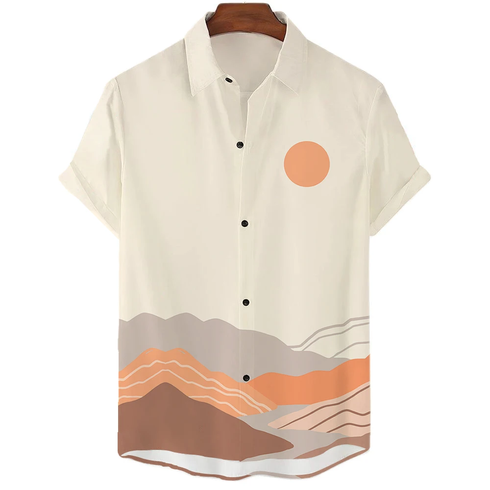Summer Sunrise Men's Shirt Fashion Causal  Hawaiian Shirt Short Sleeve Simple 3d Shirt For Man Button Beach Daily Men Clothing