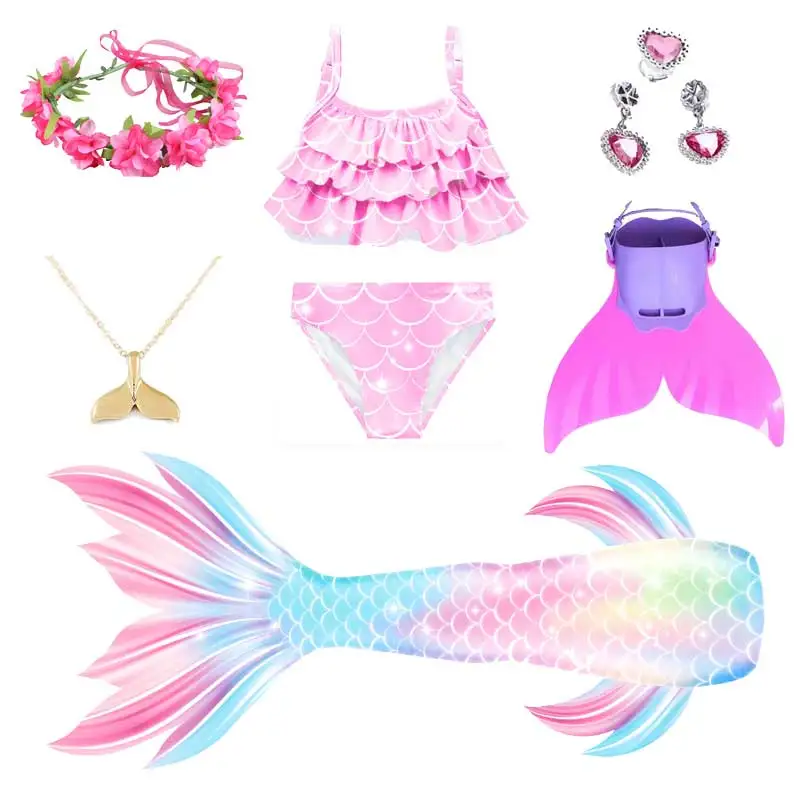 

Hot Mermaid Tail For Girls Princess Little Mermaid Dress Tube Tops Shorts Flippers Fin Cosplay Kids Gift Halloween Costume