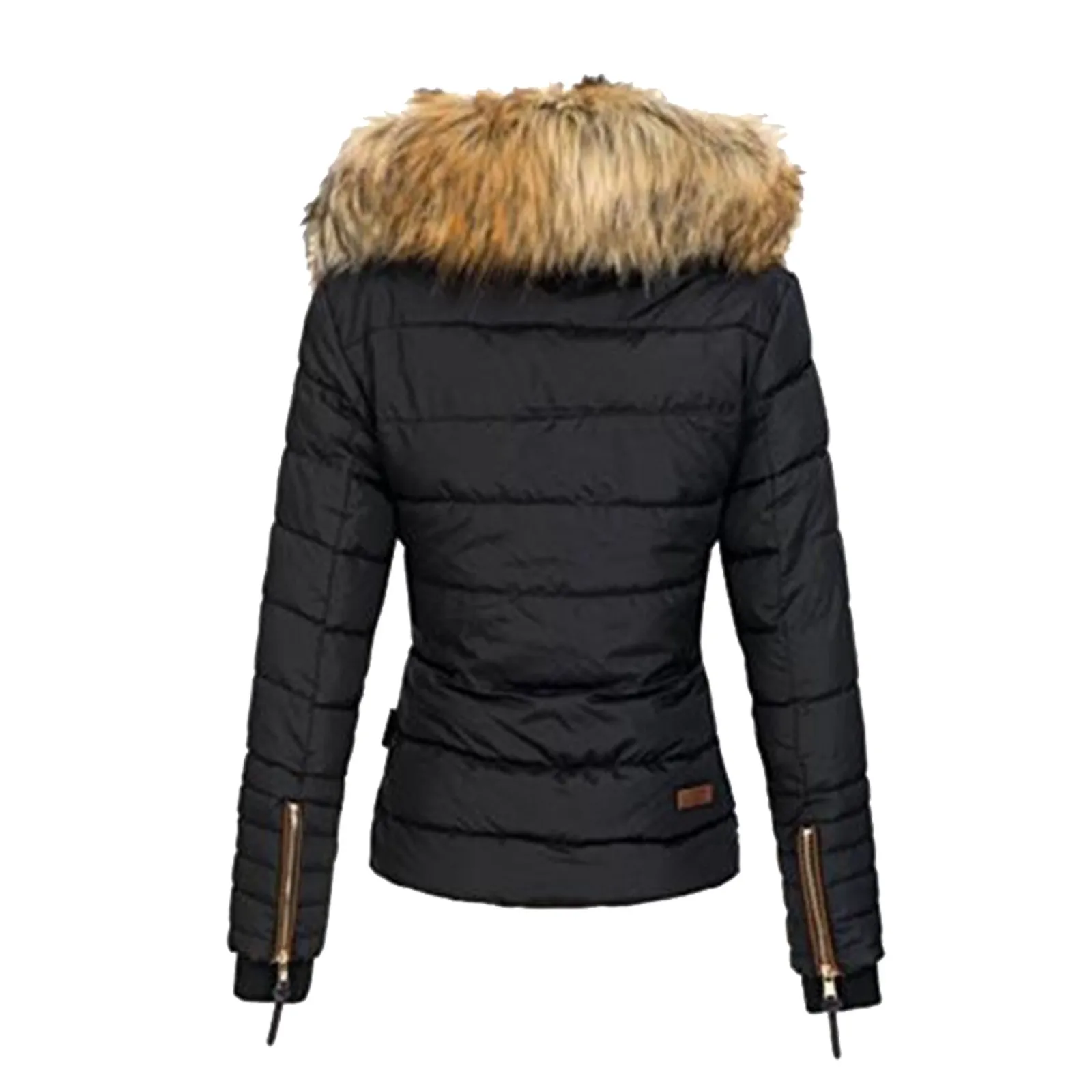 Women's Black Down Jackets Winter Warm Thicken Fur Hooded Parkas Waterproof Diamond Padded Cotton Jackets Fashion Down Coats