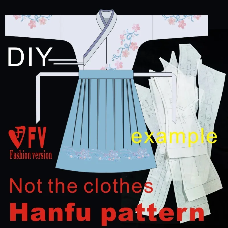 Hanfu pattern ladies cross-collar blouse handmade diy pleated skirt sewing drawings 1:1 garment pattern BHF-002