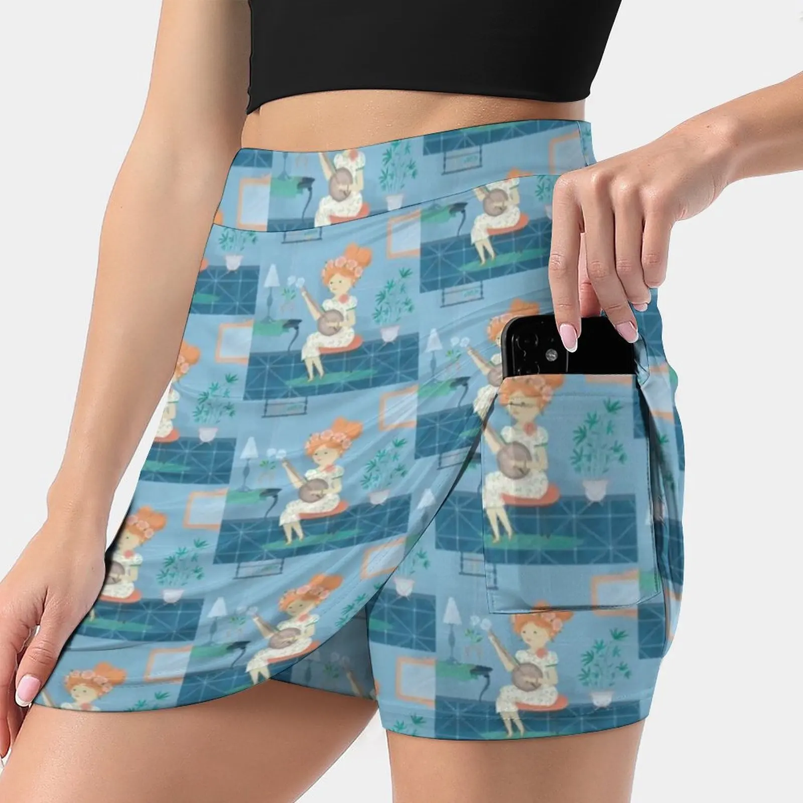 

Banjo Girl Women's skirt Sport Skort Skirt With Pocket Fashion Korean Style Skirt 4Xl Skirts Girls Music Banjo Blue Musical